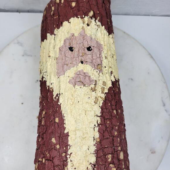 Vtg Folk Art Hand Painted Tree Bark Santa Claus 16” Rustic Christmas Cabin Decor - Picture 11 of 13